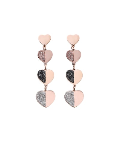 Stainless Steel With Rose Gold Plated Simplistic Round Heart Drop Earrings