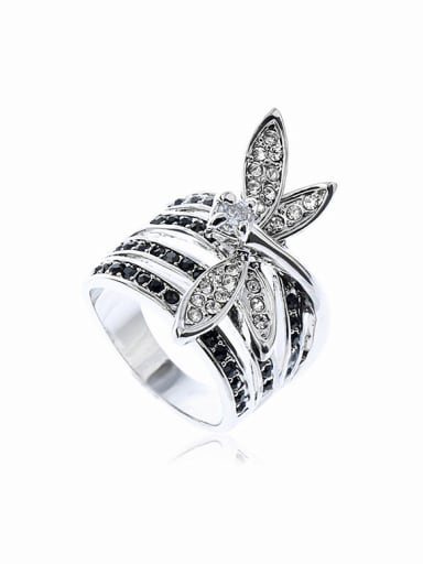 Fashion White Rhinestone-covered Dragonfly Alloy Ring