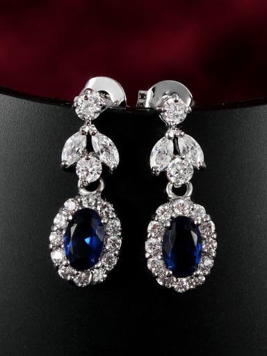 Women Blue Geometric Shaped Zircon Drop Earrings