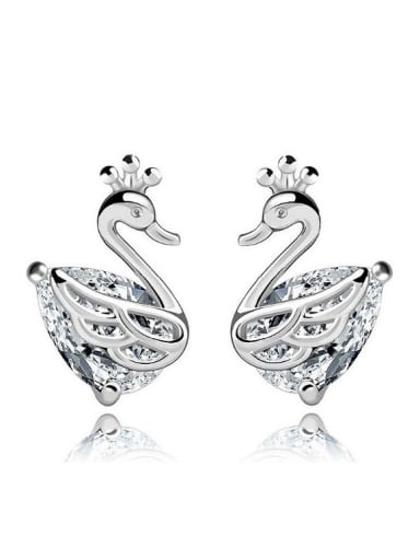Elegant Shining Zircons Crown Swan Stud Earrings