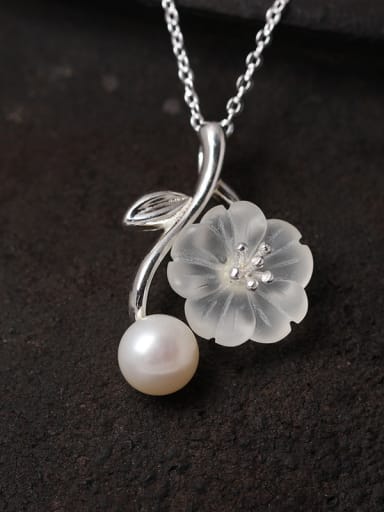 S925 Silver Crystal  Flower Pendant Necklace