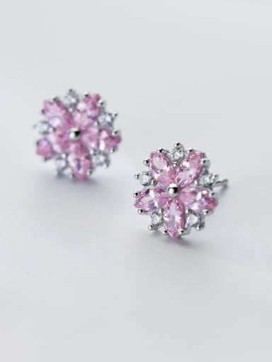 Temperament Flower Shaped Pink Rhinestones Stud Earrings