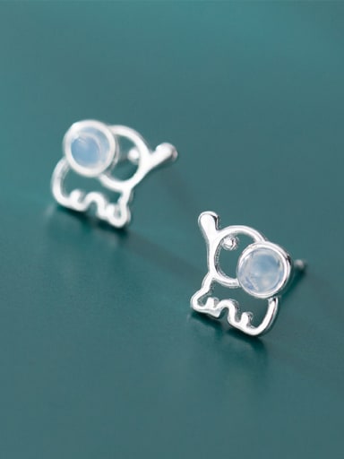 925 Sterling Silver With Platinum Plated Cute Animal Elephant Stud Earrings