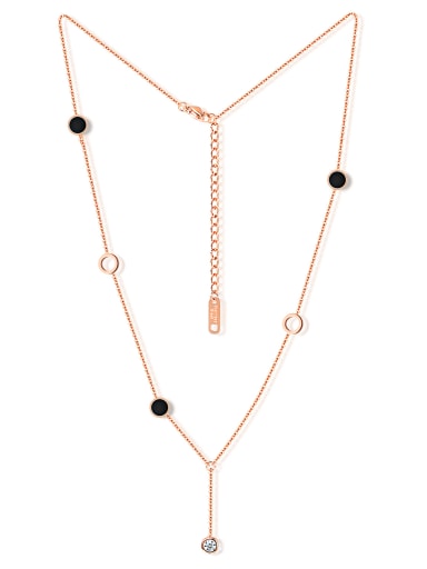 Fashion Black Rounds Zircon Rose Gold Plated Necklace