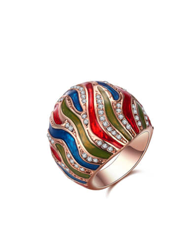 Colorful Rose Gold Plated Geometric Shaped Enamel Ring