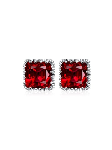 Trendy Red Square Shaped Zircon Stud Earrings