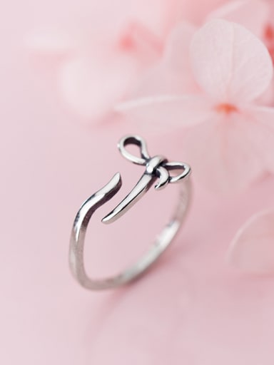 925 Sterling Silver With Silver Plated Simplistic Hollow Bowknot Free Size Rings