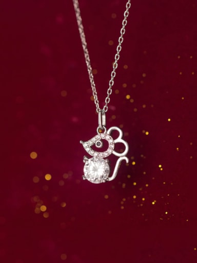 925 Sterling Silver With Platinum Plated Cute Mouse Pendant Necklaces