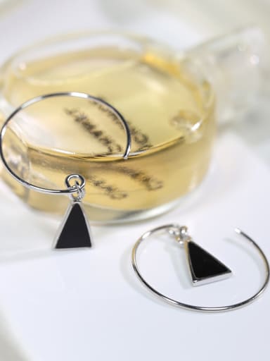 Simple Black Little Triangle 925 Silver Opening Ring Earrings
