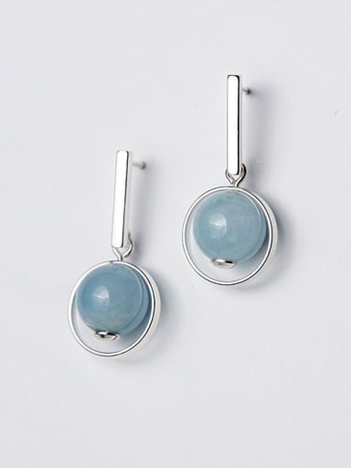 Elegant Blue Round Shaped Crystal Drop Earrings