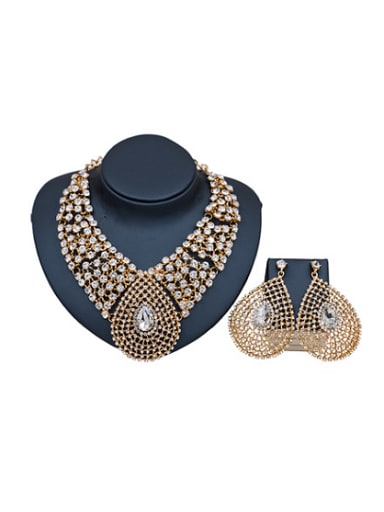 2018 Water Drop Glass Rhinestones Two Pieces Jewelry Set