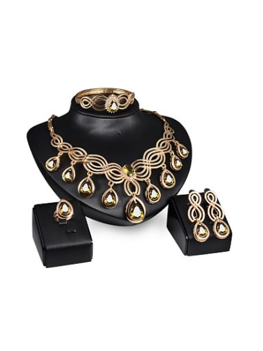 2018 Alloy Imitation-gold Plated Ethnic style Water Drop shaped Stones Four Pieces Jewelry Set