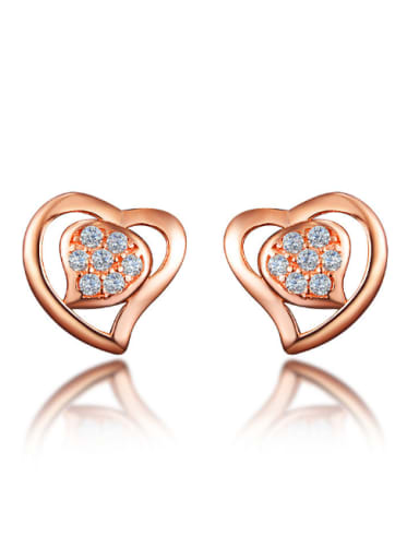 Fashion Little Heart Cubic Rhinestones 925 Sterling Silver Stud Earrings