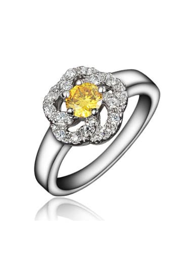 Yellow Platinum Plated Flower Shaped Zircon Ring