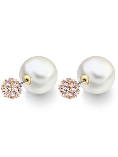 Fashion Imitation Pearl Cubic austrian Crystals Stud Earrings