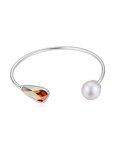 custom Simple austrian Crystal Imitation Pearl Opening Bangle