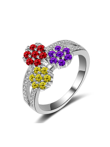 Fashion Colorful Cubic Zirconias Flowers Copper Ring