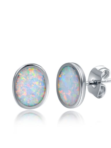 Fashion Simple Oval Shaped White Blue Opal Stud Earrings