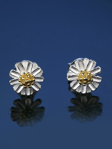 Elegant Little Daisy Flower Double Color 925 Sterling Silver Stud Earrings