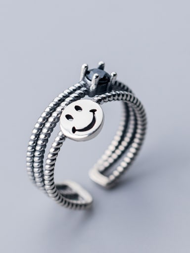 925 Sterling Silver With Antique Silver Plated Cute smile Face Rings