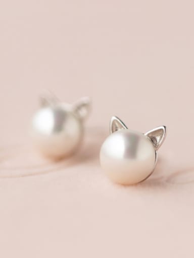 S925 silver lovely cat shell pearl stud Earring