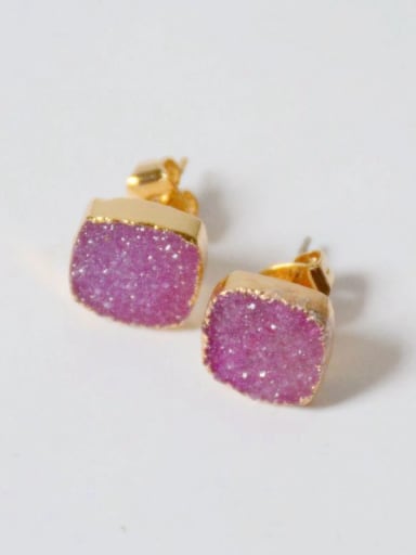 Tiny Square Natural Crystal Gold Plated Stud Earrings