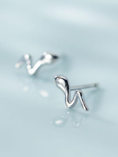 925 Sterling Silver With Silver Plated Simplistic Snake Stud Earrings