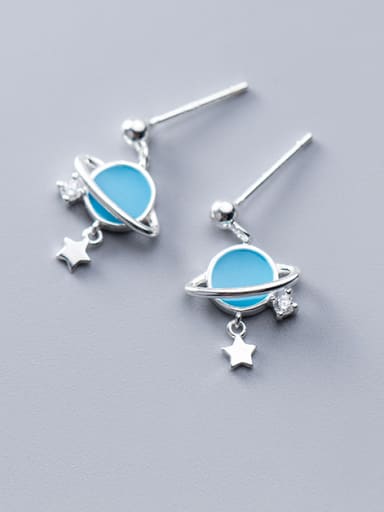 925 Sterling Silver With Platinum Plated Simplistic Round Earrings