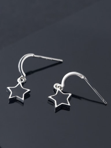925 Sterling Silver With Silver Plated Simplistic Black Star Stud Earrings