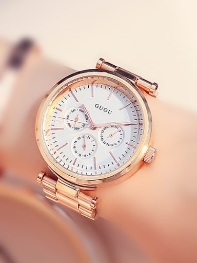 GUOU Brand Fashion Chronograph Rose Gold Watch