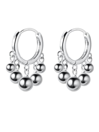 925 Sterling Silver With Glossy Personality Round Bead Clip On Earrings