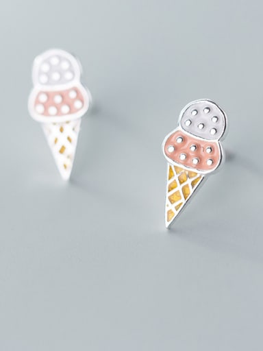 925 Sterling Silver With Platinum Plated Cute ice cream Stud Earrings