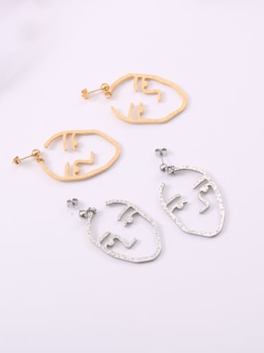 Titanium With Gold Plated Personality Abstract Face  Drop Earrings
