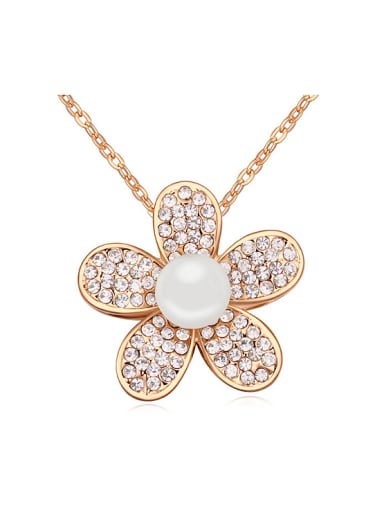 Fashion White Tiny Crystals-covered Flower Imitation Pearl Alloy Necklace