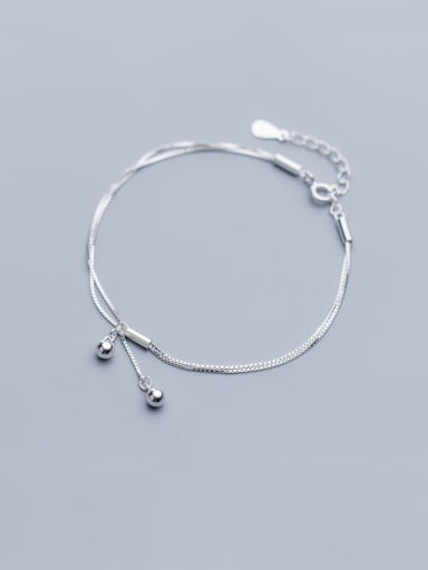925 Sterling Silver With Platinum Plated Simplistic Light bead Double layer Bracelets