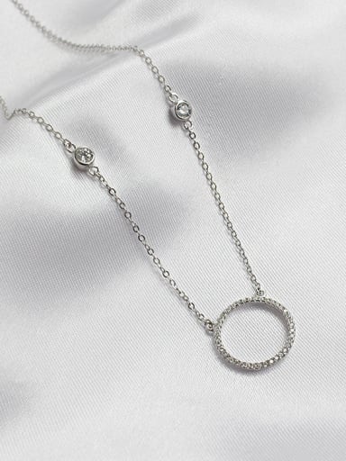 Simple Hollow Round Tiny Cubic Zirconias Silver Necklace