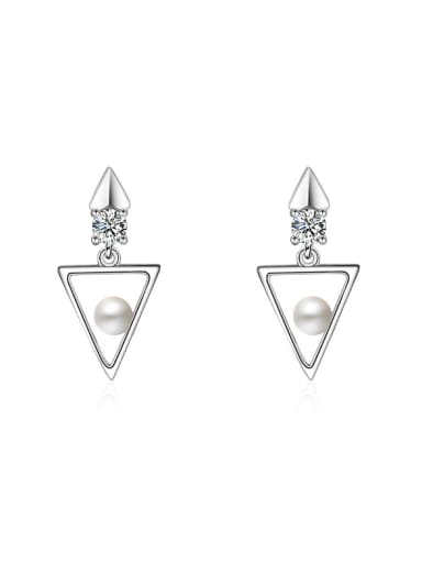 Simple Hollow Triangle Imitation Pearl Cubic Zircon Copper Stud Earrings