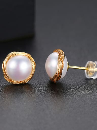 Copper With gold Plated  Imitation Pearl Stud Earrings