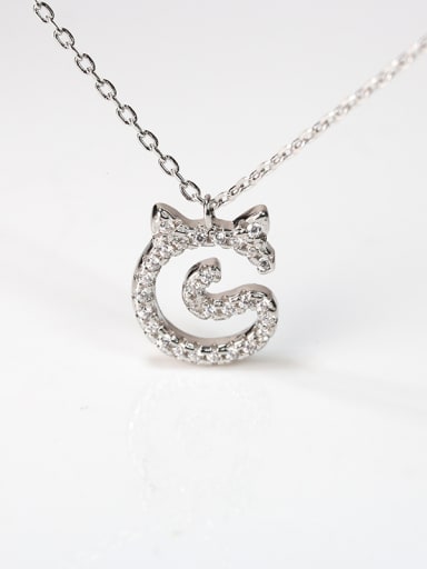 Simple Shiny Zirconias-covered Kitten 925 Silver Necklace