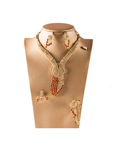 custom 18K Artificial Crystal Tassels Colorfast Four Pieces Jewelry Set