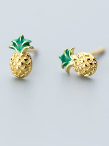 Personality Cute golden fruit Pineapple S925 Silver earrings