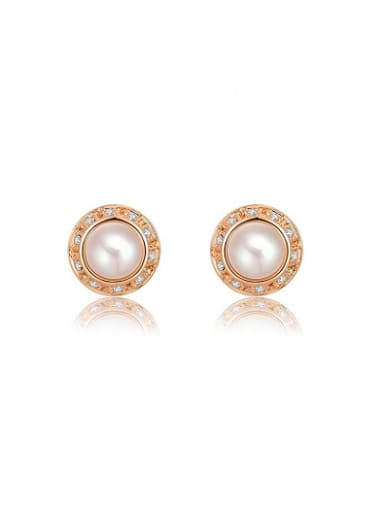 Round Shaped Artificial Pearl Alloy Stud Earrings