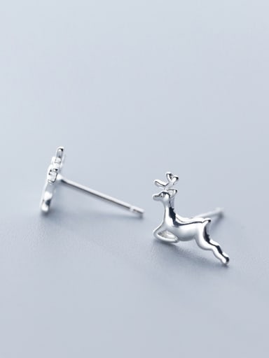 925 Sterling Silver With Silver Plated Personality Elk Stud Earrings
