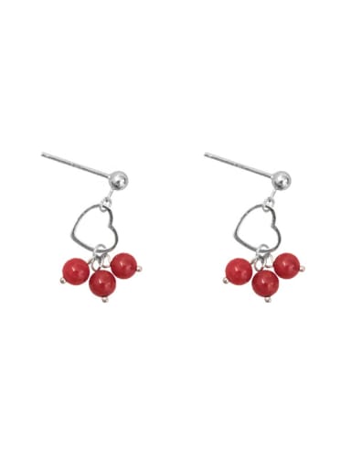 Little Red Beads Silver Earrings