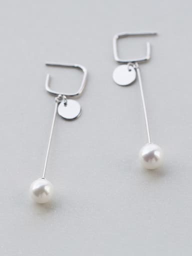Elegant Square Shaped Artificial Pearl S925 Silver Drop Earrings