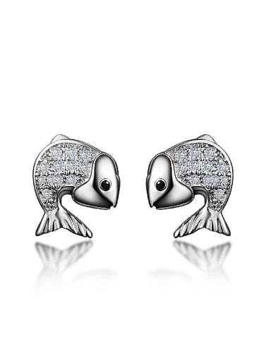 Fashion Shiny Tiny Zirconias Fish 925 Sterling Silver Stud Earrings