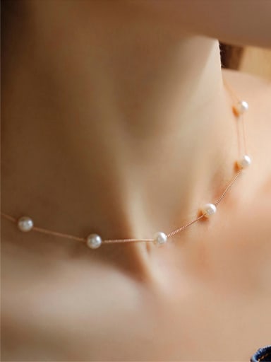 Alloy With 18k Rose Gold Plated Fashion imitation pearl  Necklaces