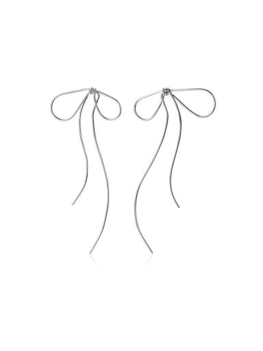 925 Sterling Silver With Platinum Plated Simplistic  Line Butterfly Threader Earrings