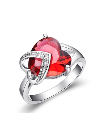 Fashion Heart Red Zircon Copper Ring