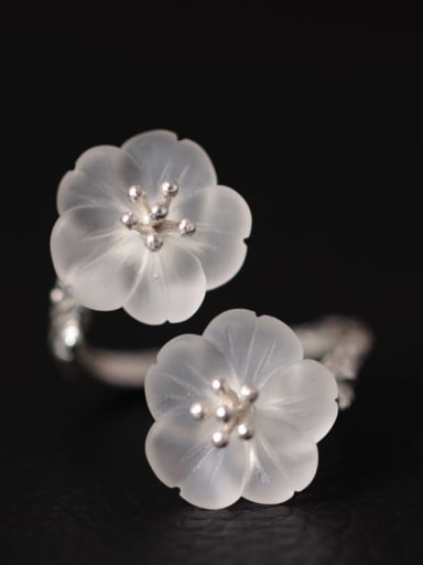 Double Crystal Flowers Opening Ring